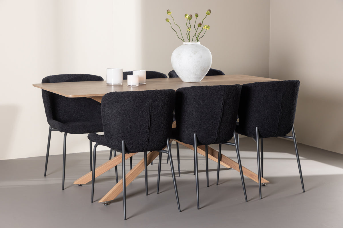 Venture Design Piazza & Modesto Rektangulära Matbord 180 x 90 Mocka + Matstolar 2-pack Svart