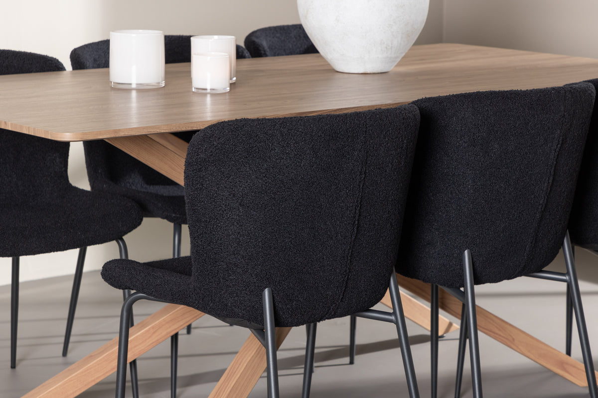 Venture Design Piazza & Modesto Rektangulära Matbord 180 x 90 Mocka + Matstolar 2-pack Svart