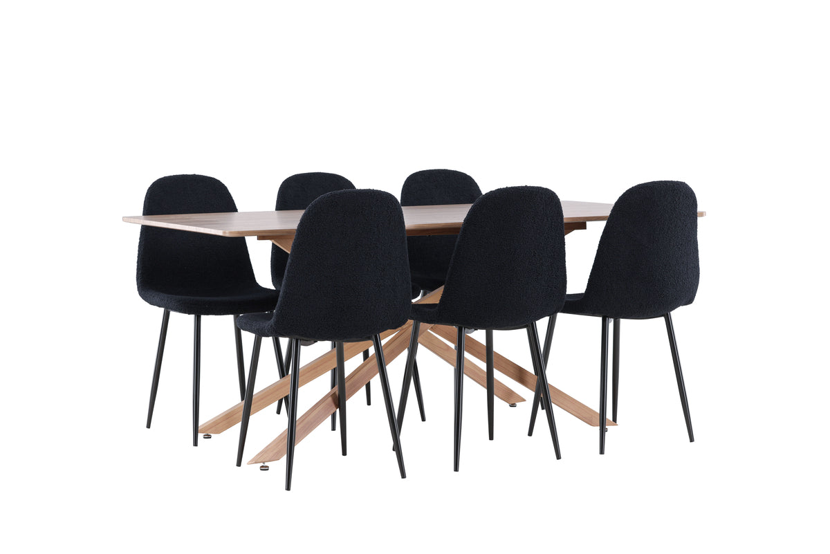 Venture Design Polar & Piazza Matstolar 2-pack Svart + Rektangulära Matbord 180 x 90 Mocka