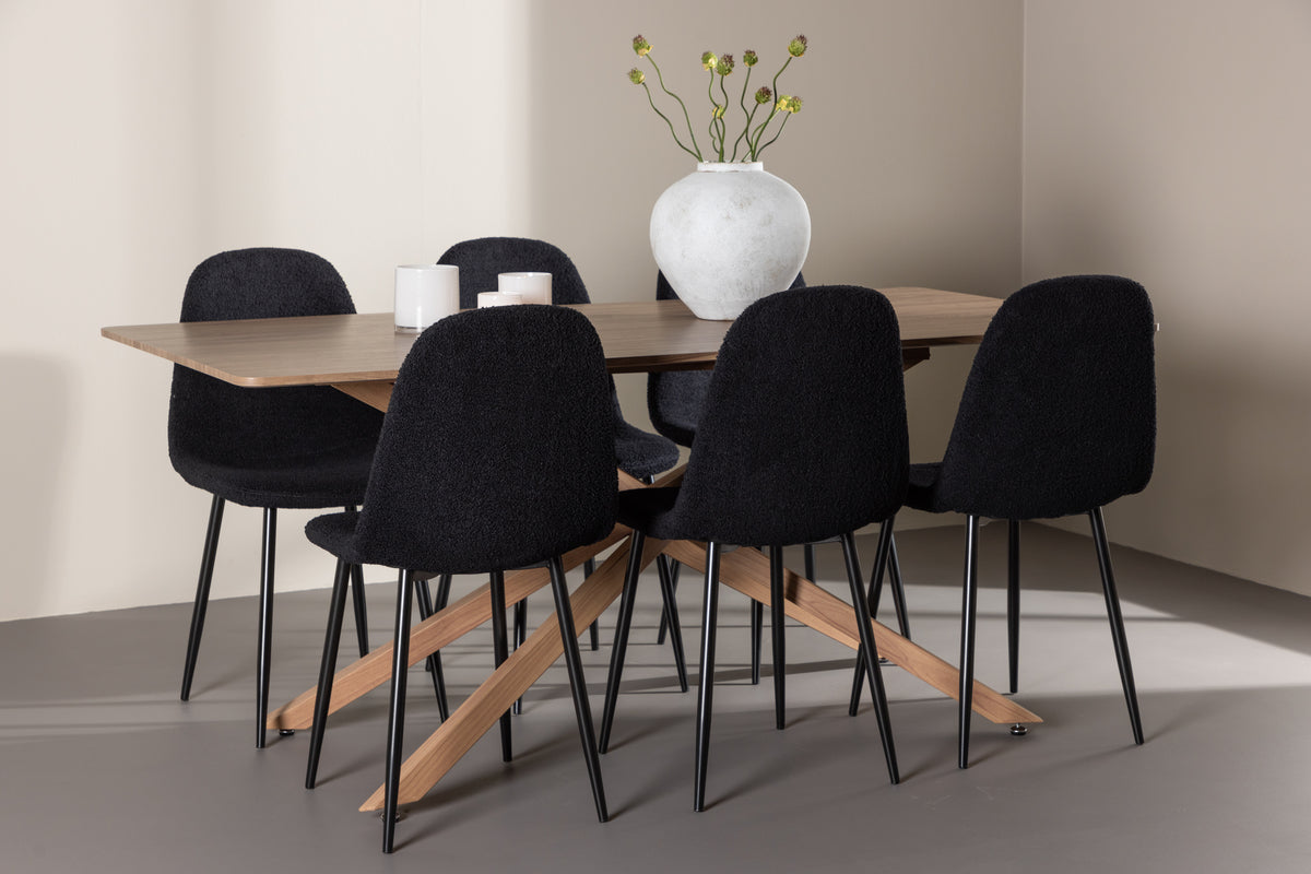 Venture Design Polar & Piazza Matstolar 2-pack Svart + Rektangulära Matbord 180 x 90 Mocka