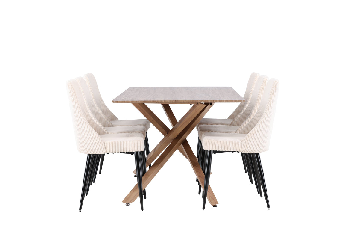 Venture Design Leone & Piazza Matstolar 2-pack Beige + Rektangulära Matbord 180 x 90 Mocka