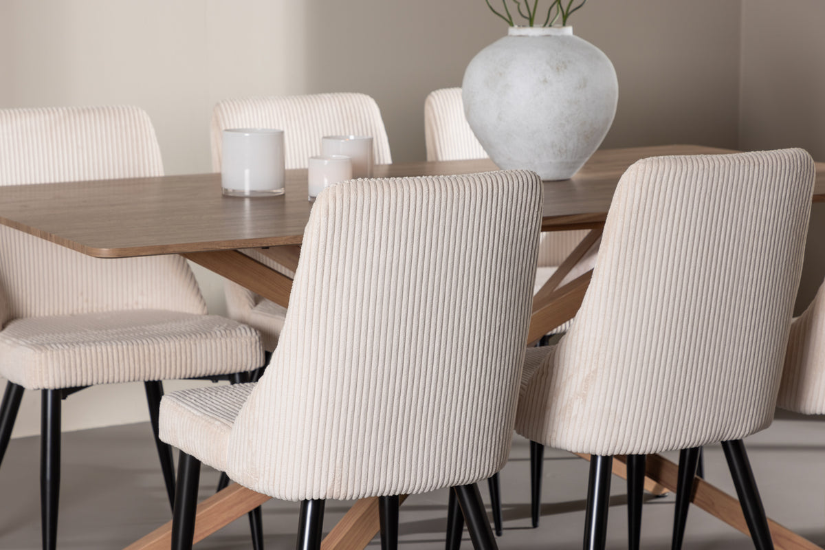 Venture Design Leone & Piazza Matstolar 2-pack Beige + Rektangulära Matbord 180 x 90 Mocka