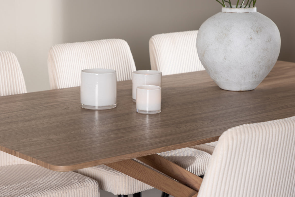 Venture Design Leone & Piazza Matstolar 2-pack Beige + Rektangulära Matbord 180 x 90 Mocka