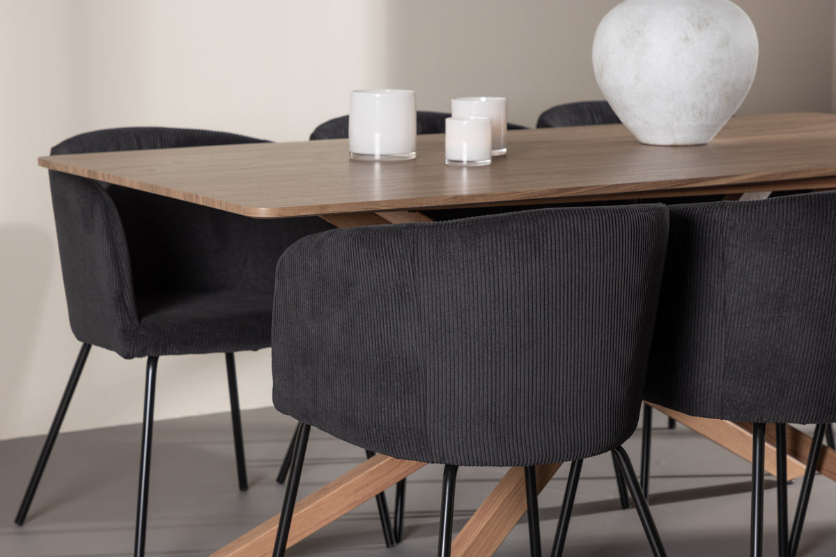 Venture Design Berit & Piazza Matstolar Svart + Rektangulära Matbord 180 x 90 Mocka