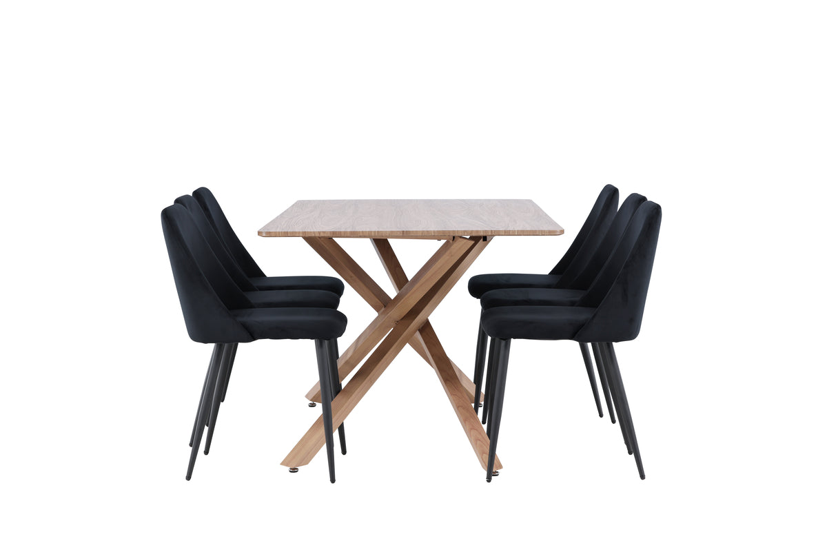 Venture Design Night & Piazza Matstolar 2-pack Svart + Rektangulära Matbord 180 x 90 Mocka