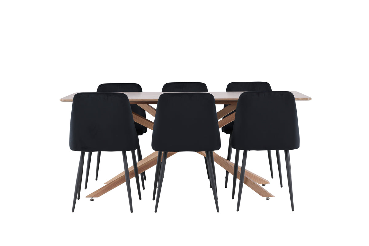 Venture Design Night & Piazza Matstolar 2-pack Svart + Rektangulära Matbord 180 x 90 Mocka