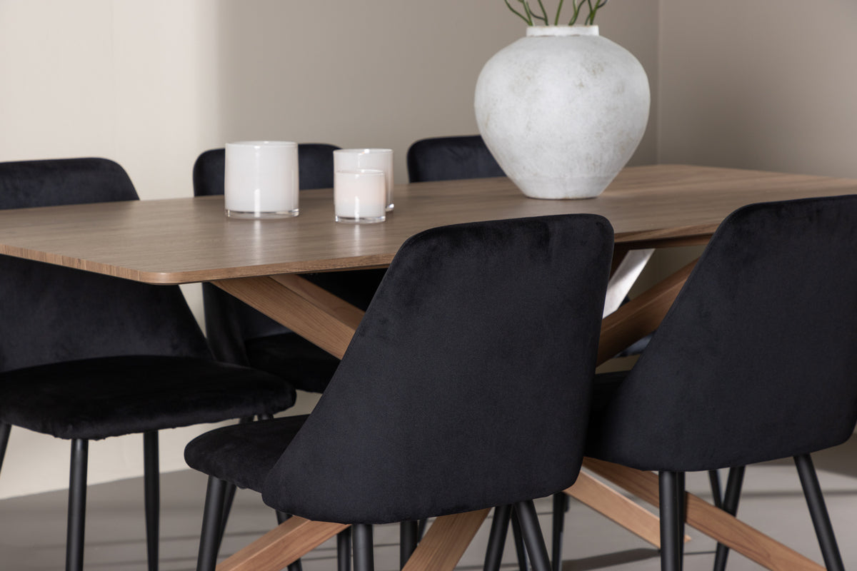 Venture Design Night & Piazza Matstolar 2-pack Svart + Rektangulära Matbord 180 x 90 Mocka