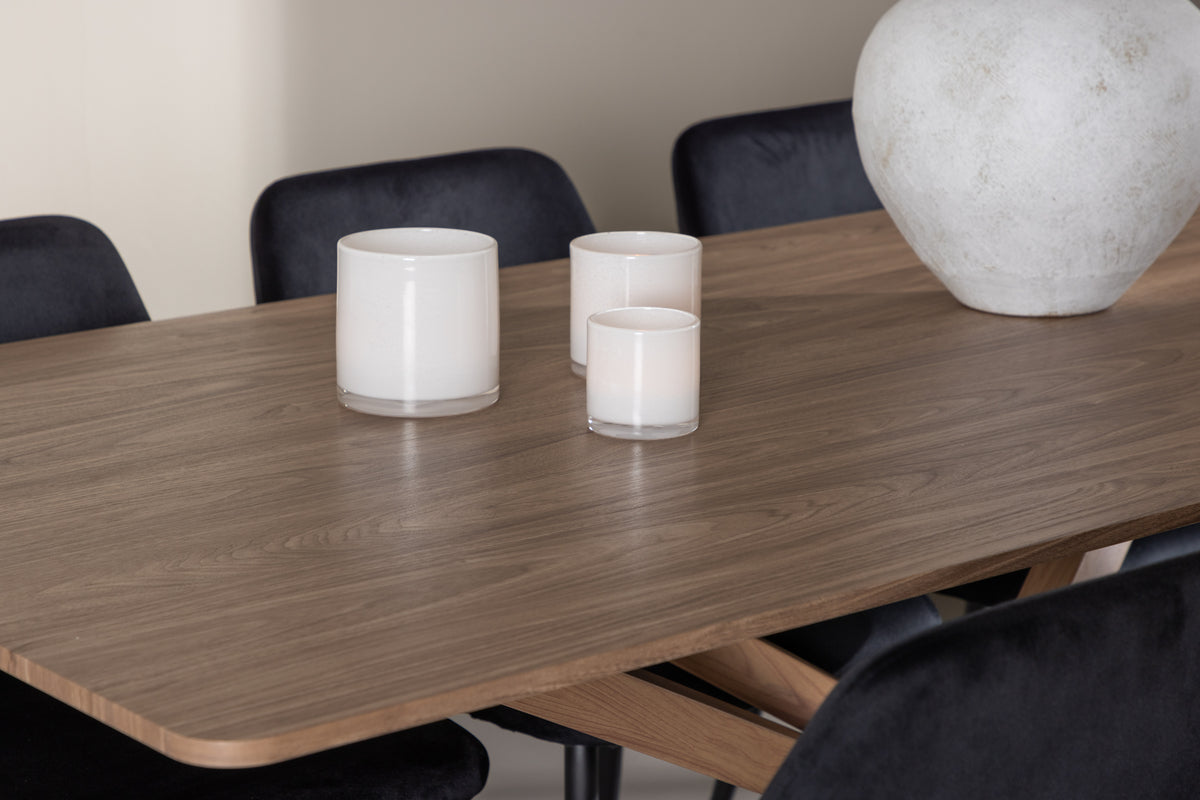 Venture Design Night & Piazza Matstolar 2-pack Svart + Rektangulära Matbord 180 x 90 Mocka
