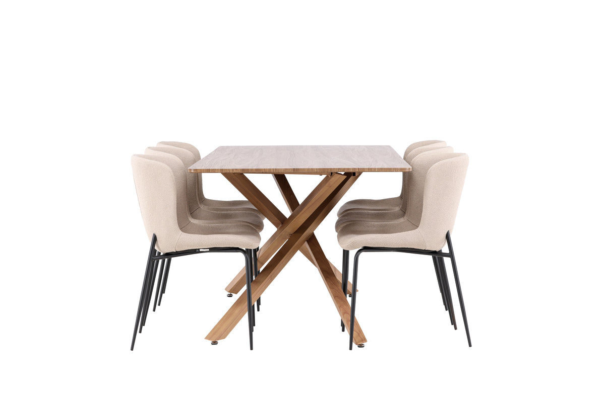 Venture Design Modesto & Piazza Matstolar 2-pack Beige + Rektangulära Matbord 180 x 90 Mocka