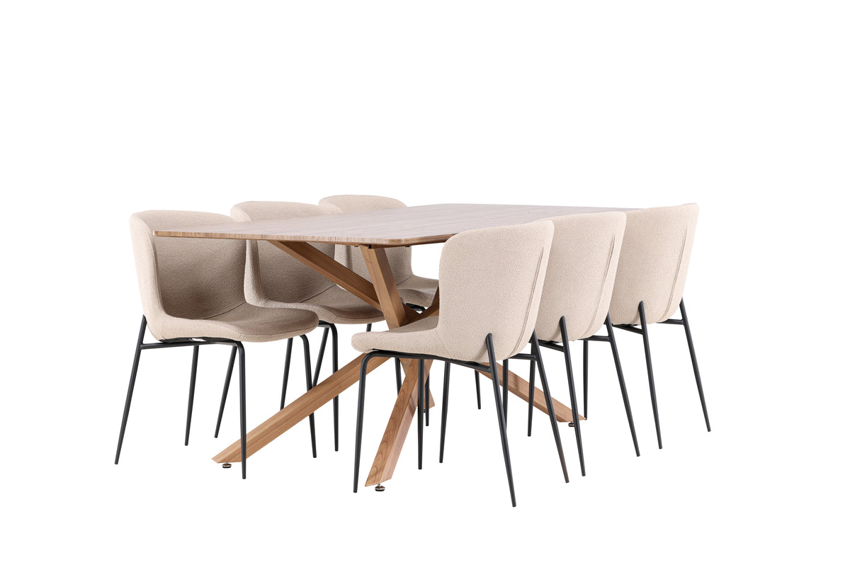 Venture Design Modesto & Piazza Matstolar 2-pack Beige + Rektangulära Matbord 180 x 90 Mocka