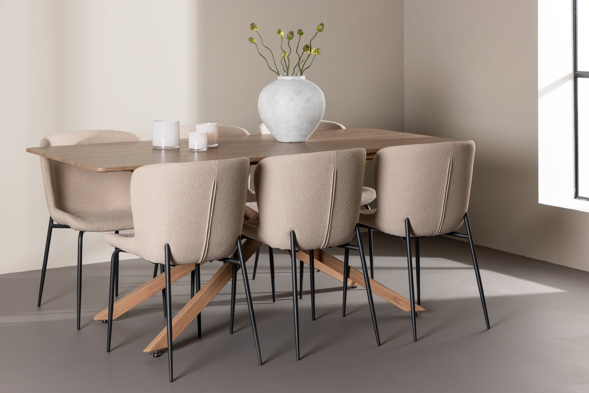 Venture Design Modesto & Piazza Matstolar 2-pack Beige + Rektangulära Matbord 180 x 90 Mocka