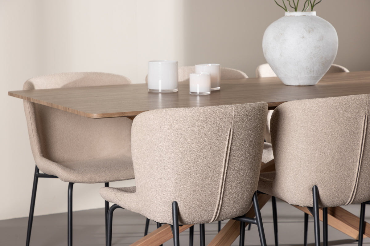Venture Design Modesto & Piazza Matstolar 2-pack Beige + Rektangulära Matbord 180 x 90 Mocka