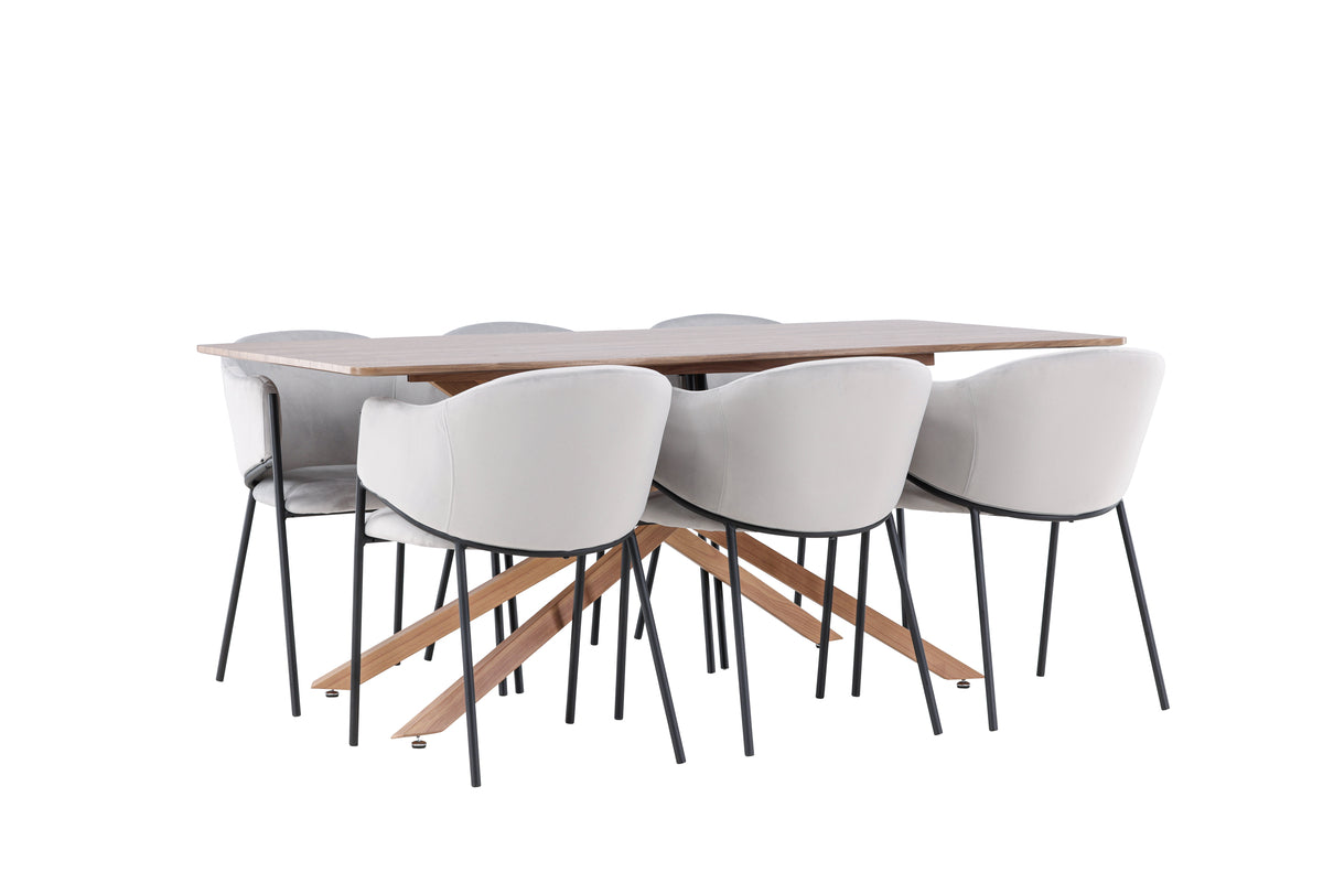 Venture Design Evelina & Piazza Matstolar 2-pack Grå + Rektangulära Matbord 180 x 90 Mocka