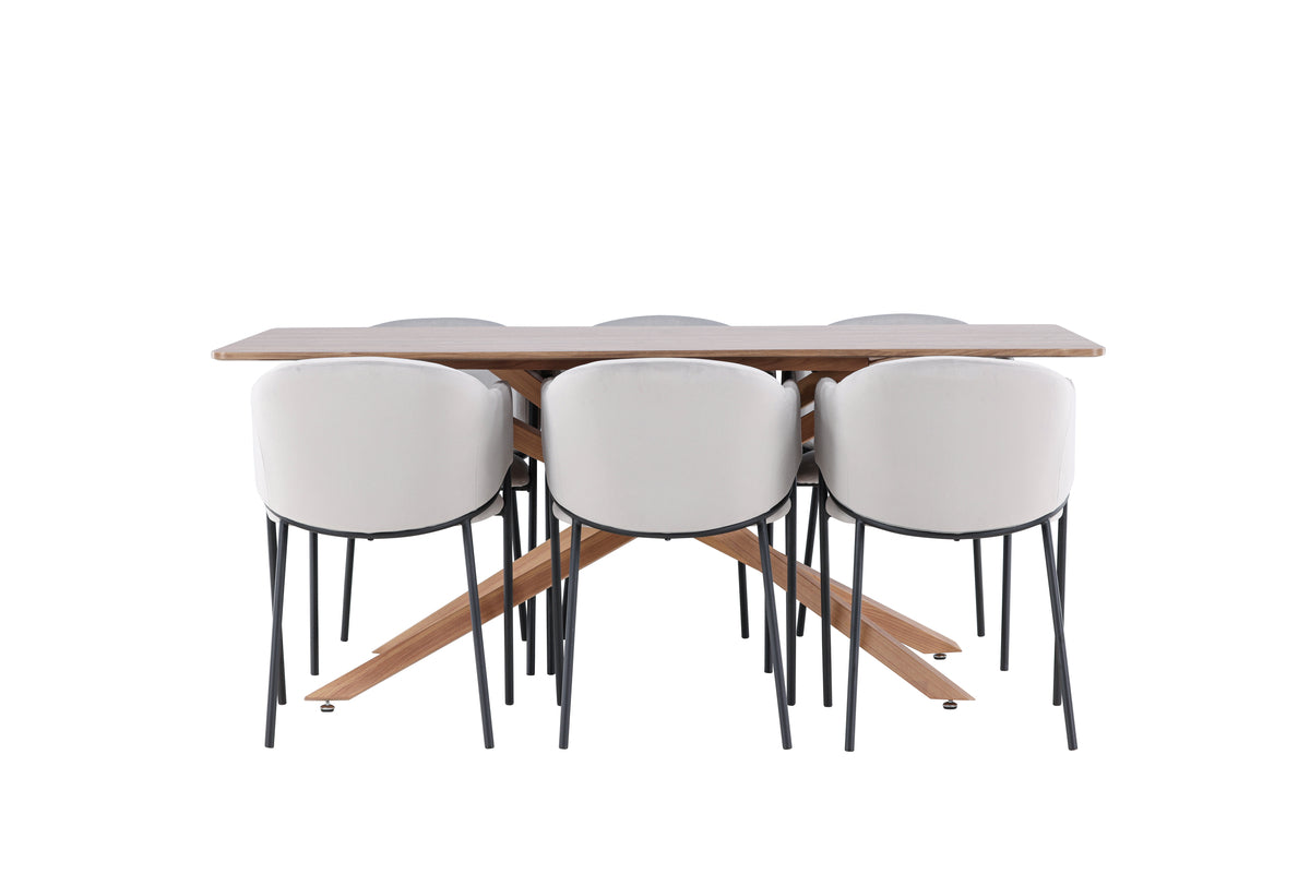 Venture Design Evelina & Piazza Matstolar 2-pack Grå + Rektangulära Matbord 180 x 90 Mocka