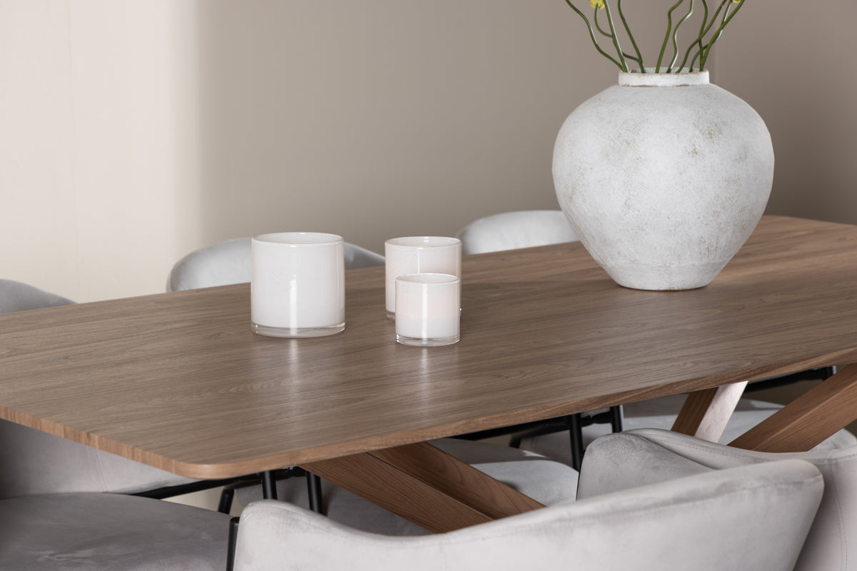 Venture Design Evelina & Piazza Matstolar 2-pack Grå + Rektangulära Matbord 180 x 90 Mocka