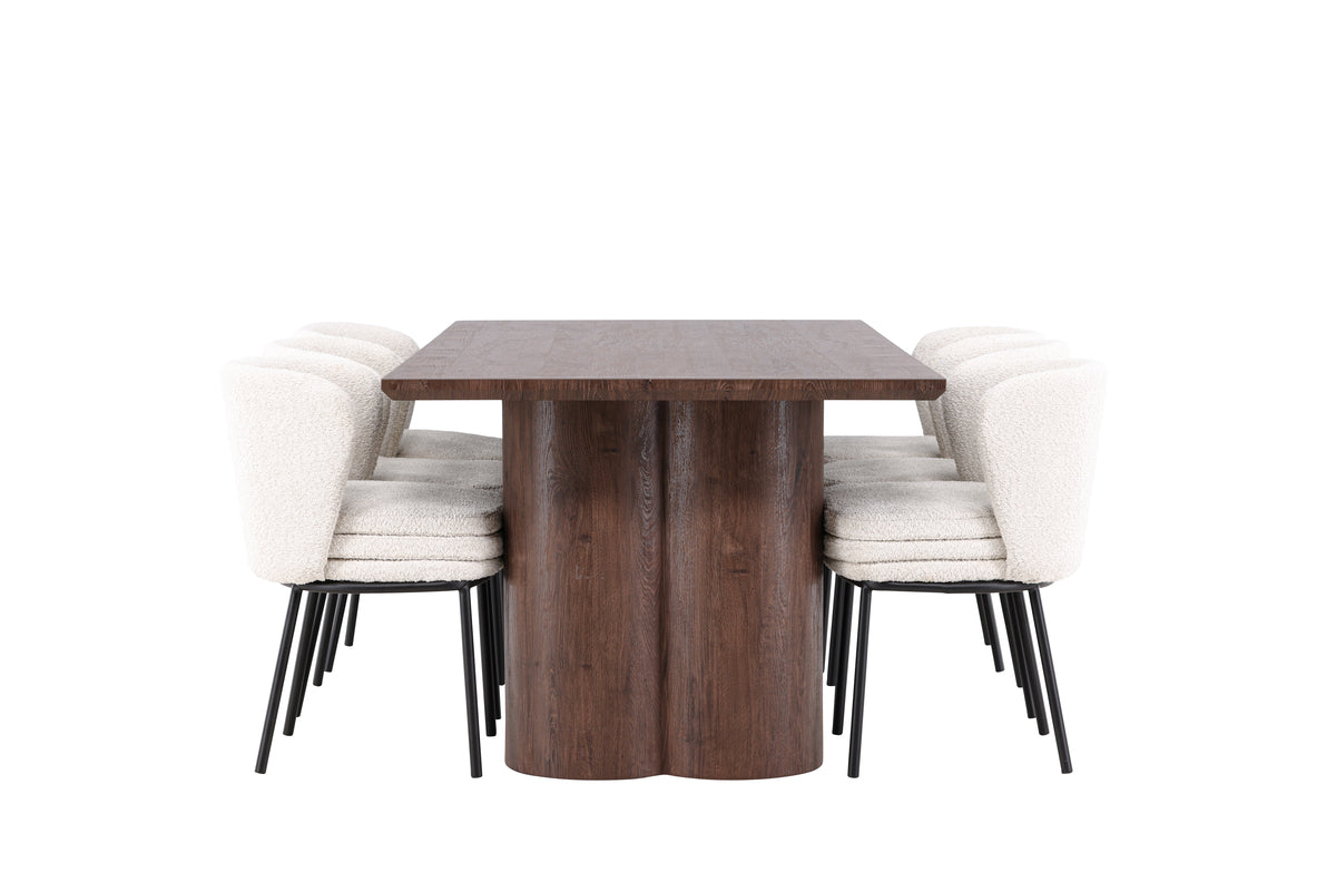 Venture Design Agnes & Olivia Matstolar 2-pack Vit + Rektangulära Matbord 210 x 100 Mocka