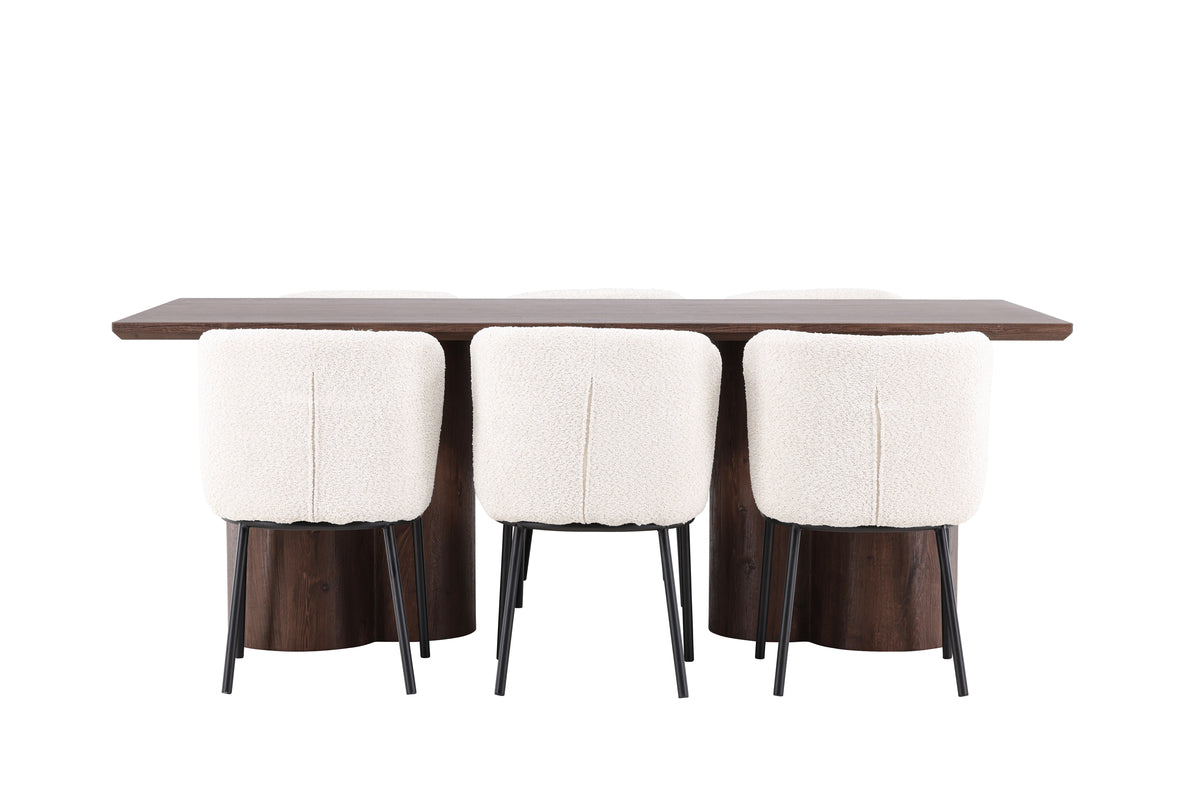 Venture Design Agnes & Olivia Matstolar 2-pack Vit + Rektangulära Matbord 210 x 100 Mocka