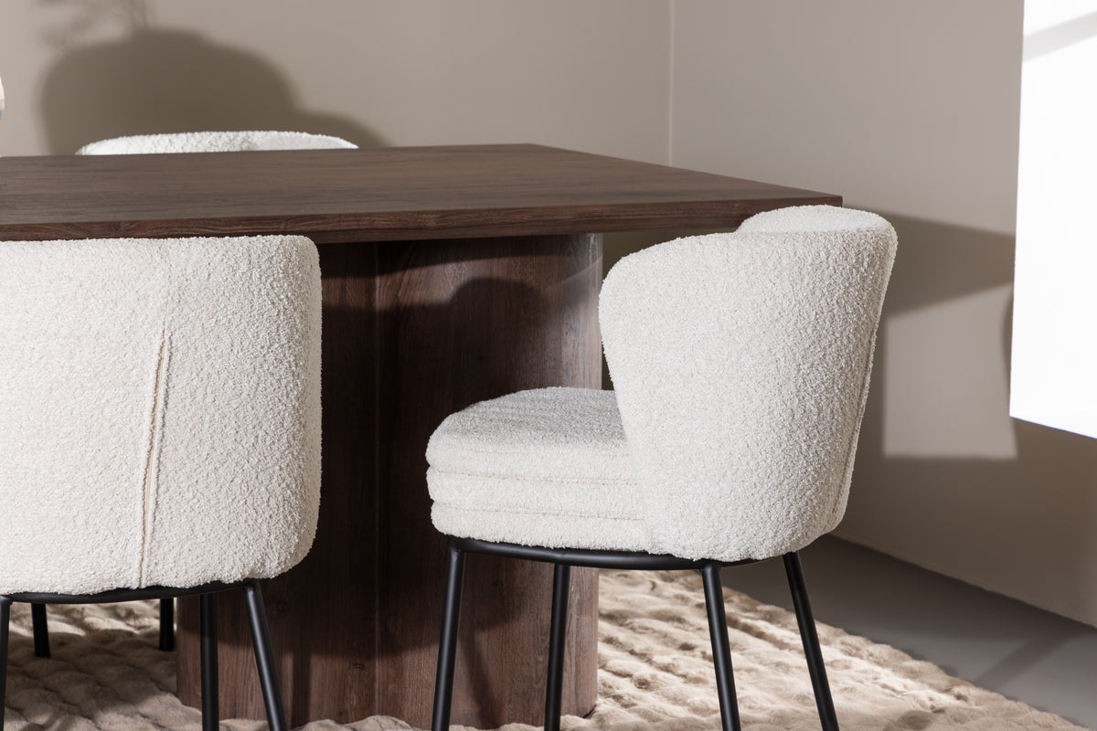 Venture Design Agnes & Olivia Matstolar 2-pack Vit + Rektangulära Matbord 210 x 100 Mocka