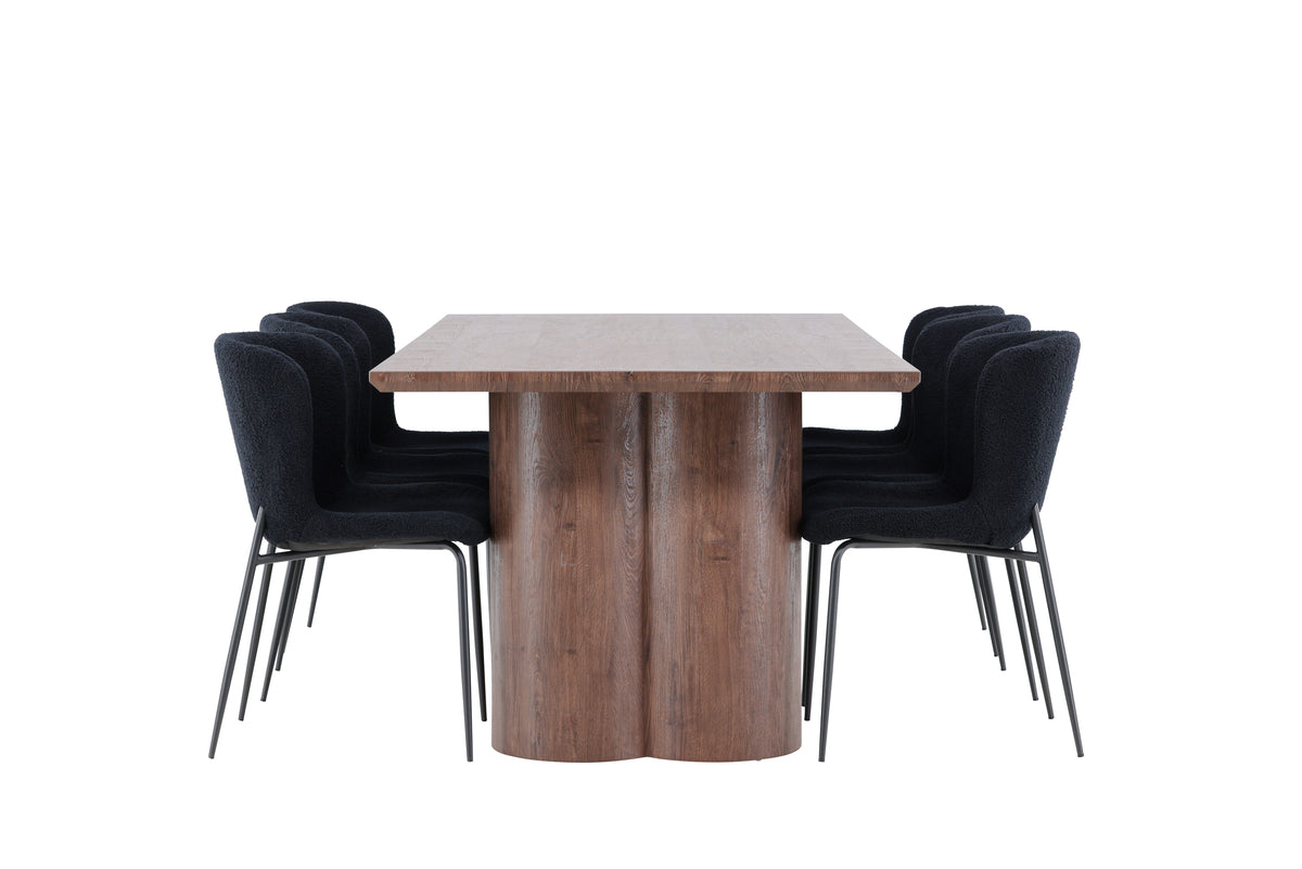 Venture Design Modesto & Olivia Matstolar 2-pack Svart + Rektangulära Matbord 210 x 100 Mocka
