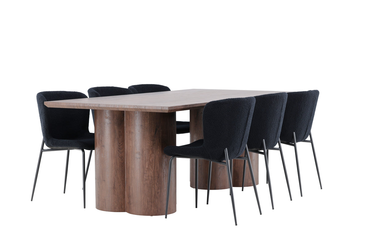 Venture Design Modesto & Olivia Matstolar 2-pack Svart + Rektangulära Matbord 210 x 100 Mocka