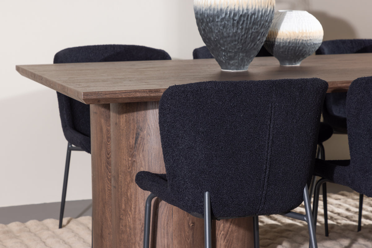 Venture Design Modesto & Olivia Matstolar 2-pack Svart + Rektangulära Matbord 210 x 100 Mocka
