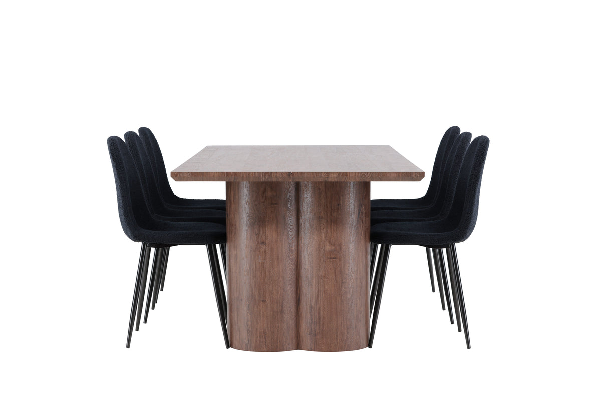 Venture Design Polar & Olivia Matstolar 2-pack Svart + Rektangulära Matbord 210 x 100 Mocka