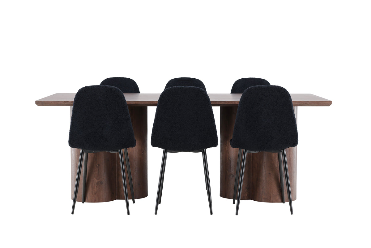 Venture Design Polar & Olivia Matstolar 2-pack Svart + Rektangulära Matbord 210 x 100 Mocka