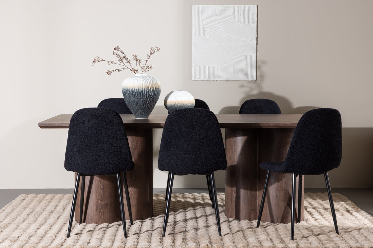 Venture Design Polar & Olivia Matstolar 2-pack Svart + Rektangulära Matbord 210 x 100 Mocka