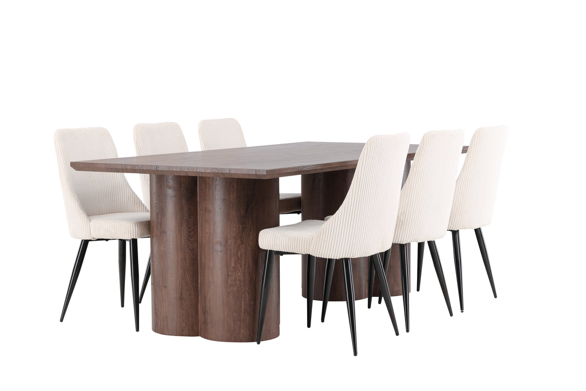 Venture Design Leone & Olivia Matstolar 2-pack Beige + Rektangulära Matbord 210 x 100 Mocka