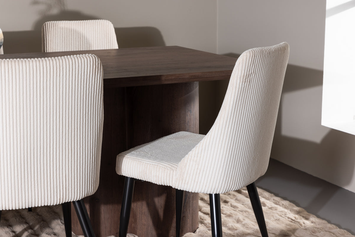 Venture Design Leone & Olivia Matstolar 2-pack Beige + Rektangulära Matbord 210 x 100 Mocka