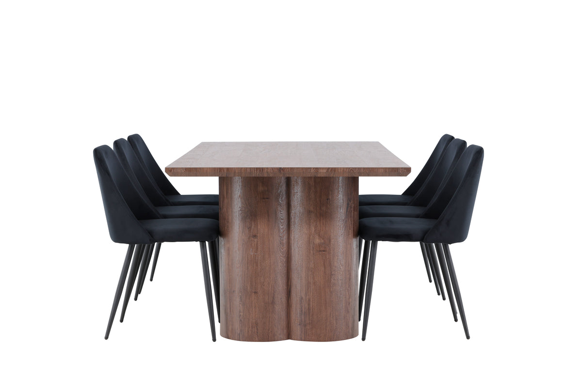 Venture Design Night & Olivia Matstolar 2-pack Svart + Rektangulära Matbord 210 x 100 Mocka