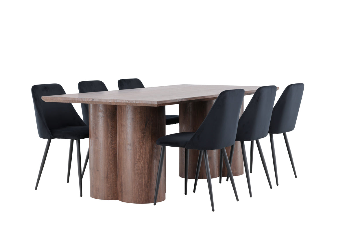 Venture Design Night & Olivia Matstolar 2-pack Svart + Rektangulära Matbord 210 x 100 Mocka