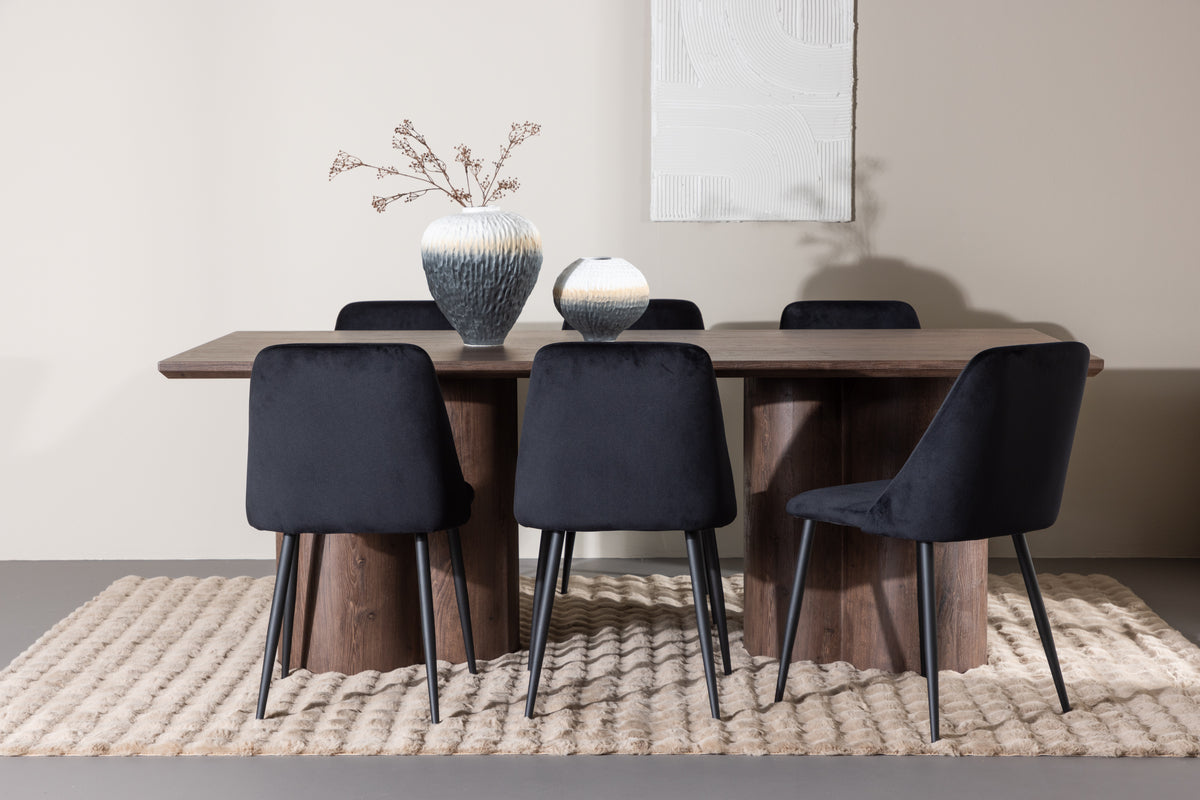 Venture Design Night & Olivia Matstolar 2-pack Svart + Rektangulära Matbord 210 x 100 Mocka