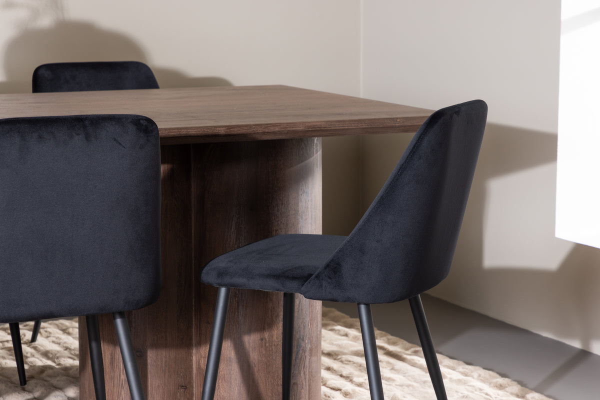 Venture Design Night & Olivia Matstolar 2-pack Svart + Rektangulära Matbord 210 x 100 Mocka