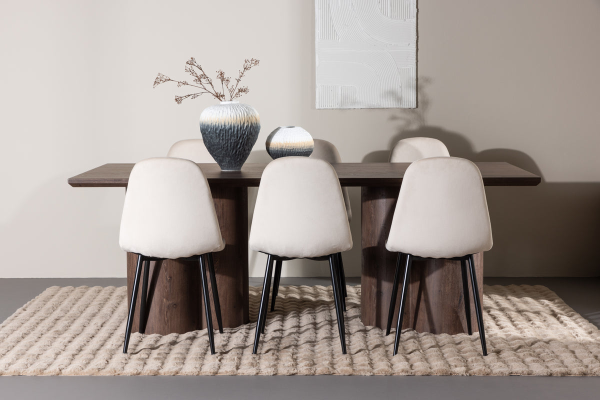 Venture Design Polar & Olivia Matstolar 2-pack Beige + Rektangulära Matbord 210 x 100 Mocka