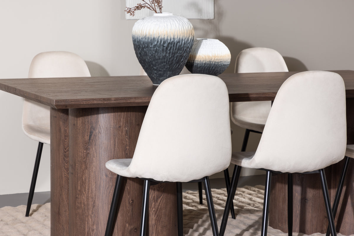 Venture Design Polar & Olivia Matstolar 2-pack Beige + Rektangulära Matbord 210 x 100 Mocka
