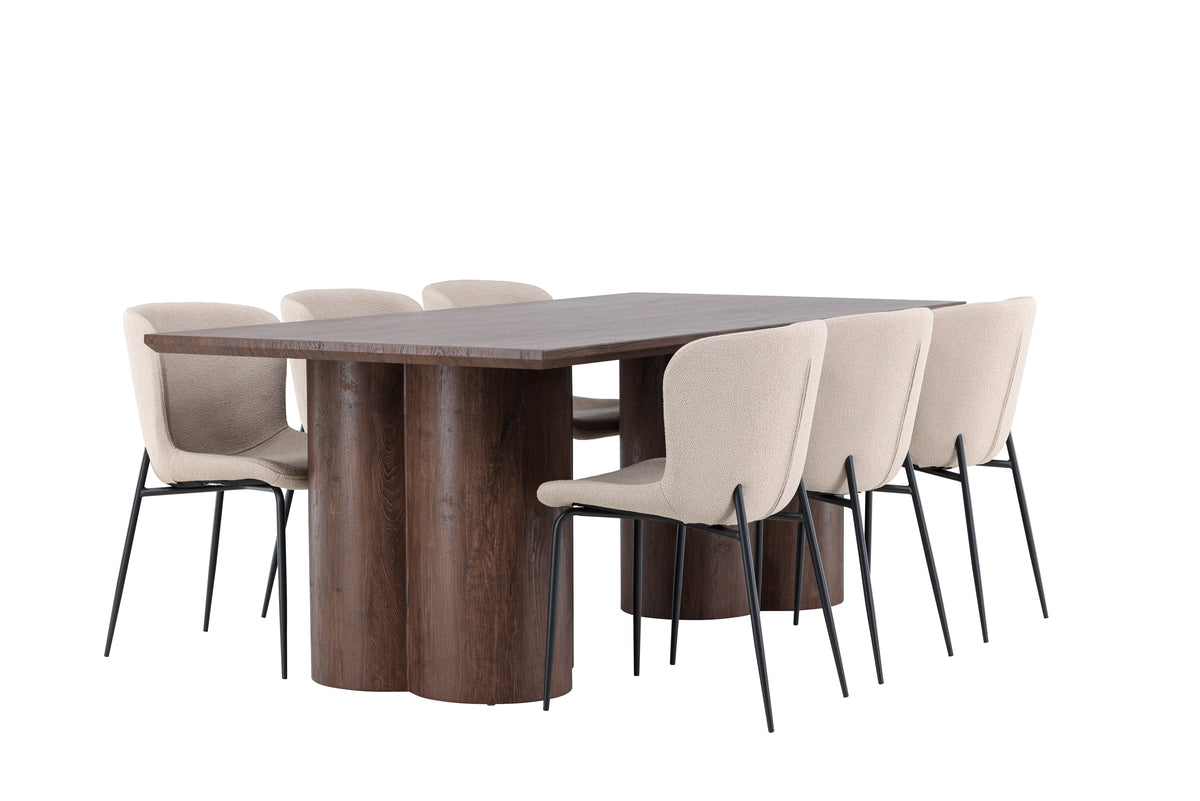 Venture Design Modesto & Olivia Matstolar 2-pack Beige + Rektangulära Matbord 210 x 100 Mocka