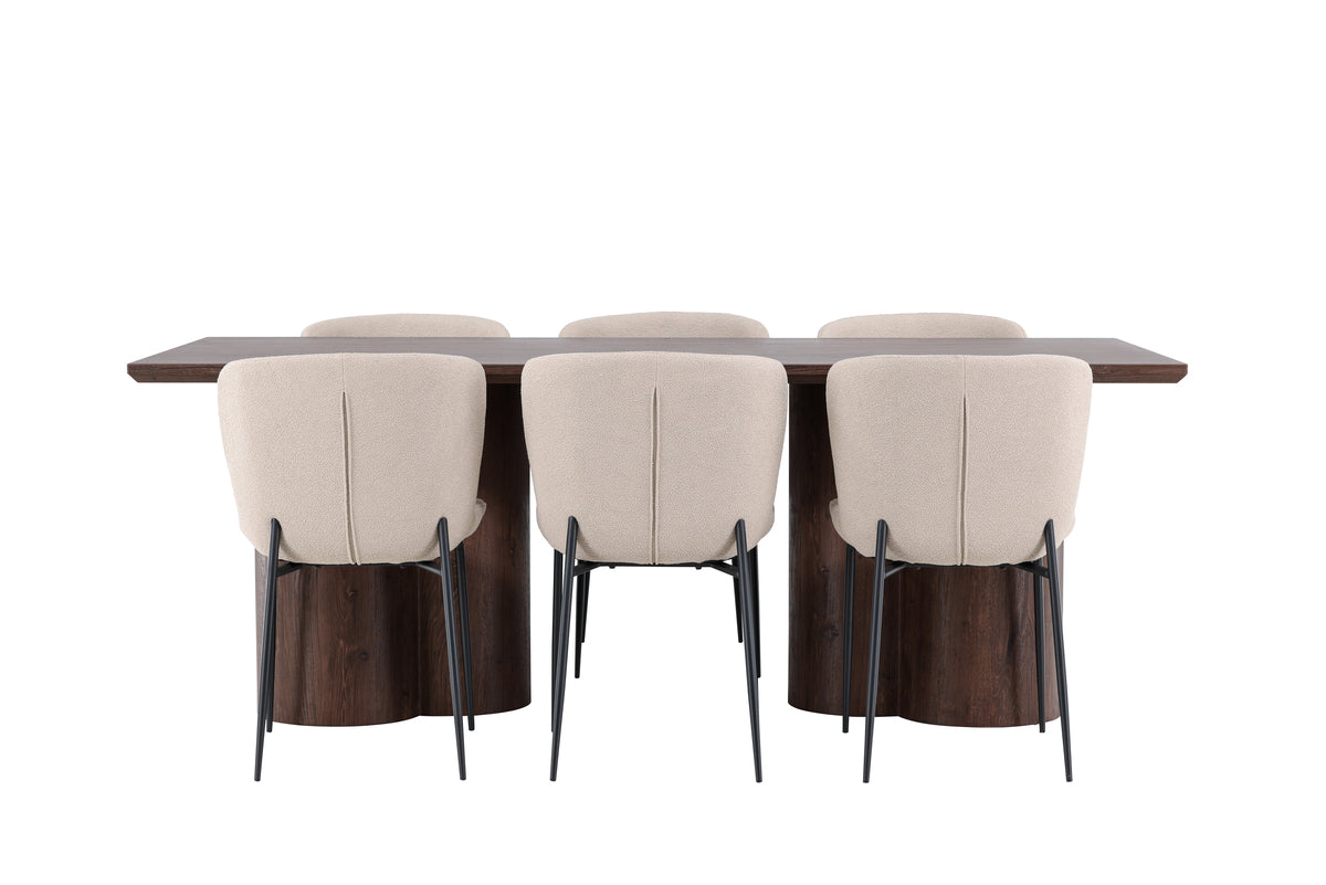 Venture Design Modesto & Olivia Matstolar 2-pack Beige + Rektangulära Matbord 210 x 100 Mocka