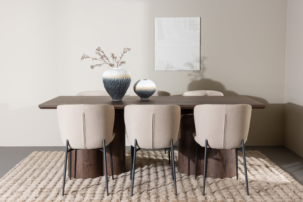 Venture Design Modesto & Olivia Matstolar 2-pack Beige + Rektangulära Matbord 210 x 100 Mocka