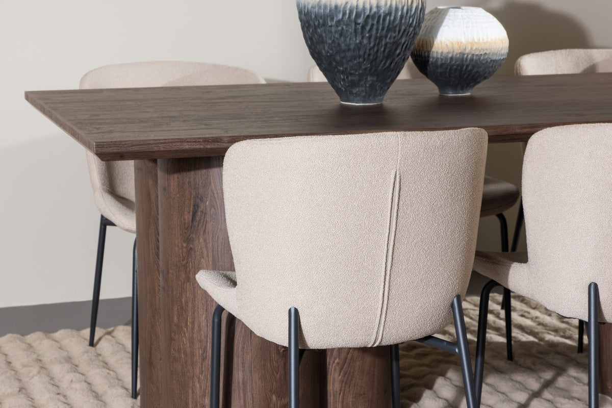 Venture Design Modesto & Olivia Matstolar 2-pack Beige + Rektangulära Matbord 210 x 100 Mocka