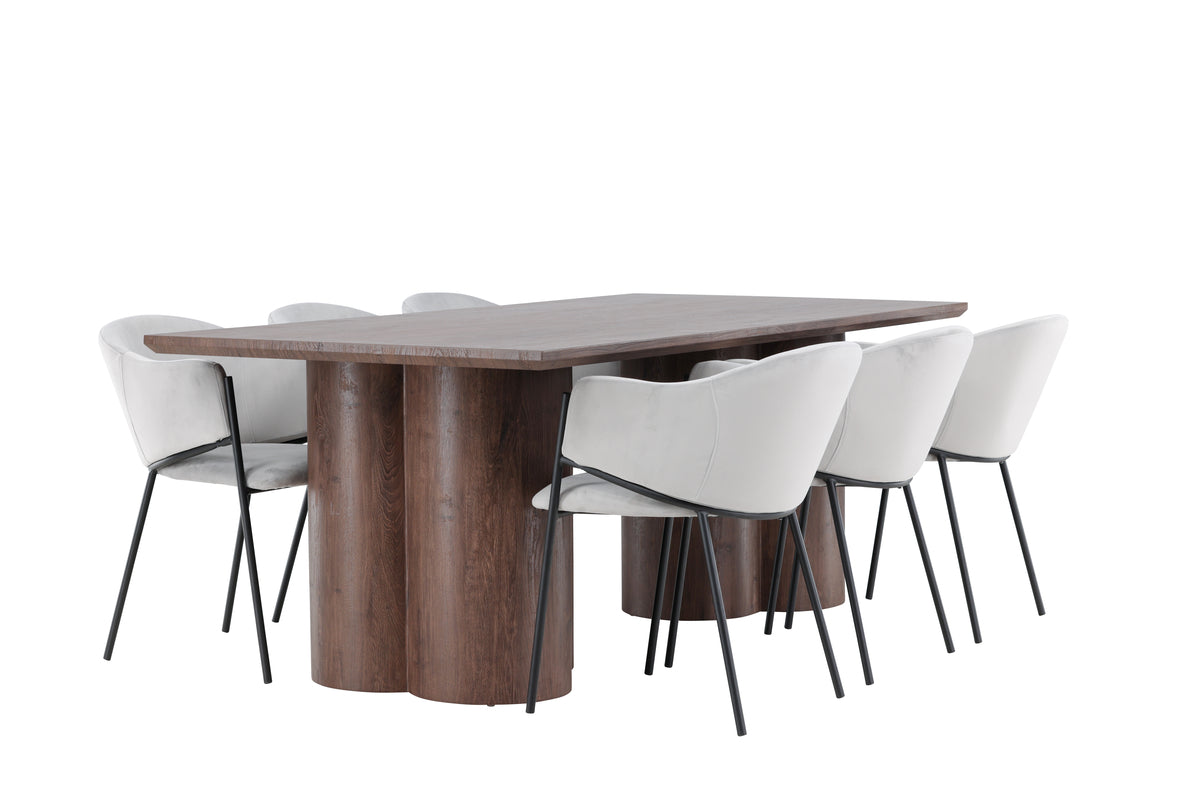 Venture Design Evelina & Olivia Matstolar 2-pack Grå + Rektangulära Matbord 210 x 100 Mocka