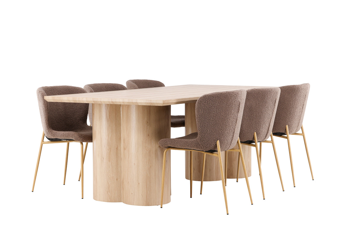 Venture Design Modesto & Olivia Matstolar 2-pack Brun + Rektangulära Matbord 210 x 100 Natur