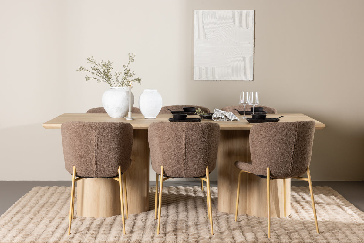 Venture Design Modesto & Olivia Matstolar 2-pack Brun + Rektangulära Matbord 210 x 100 Natur
