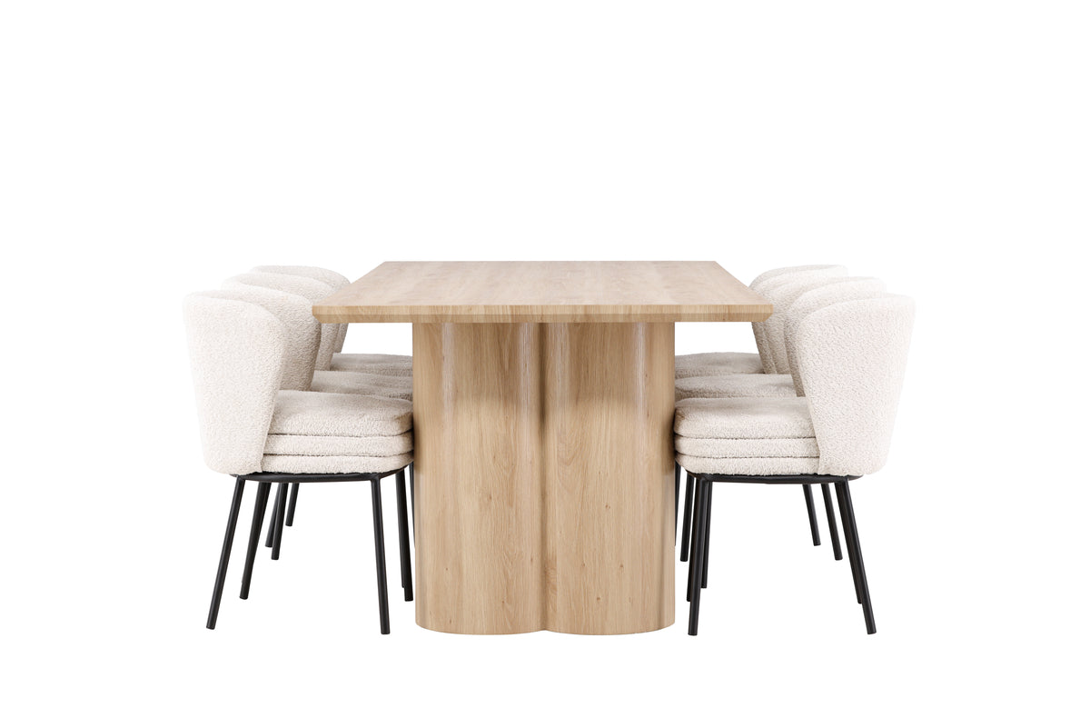 Venture Design Agnes & Olivia Matstolar 2-pack Vit + Rektangulära Matbord 210 x 100 Natur