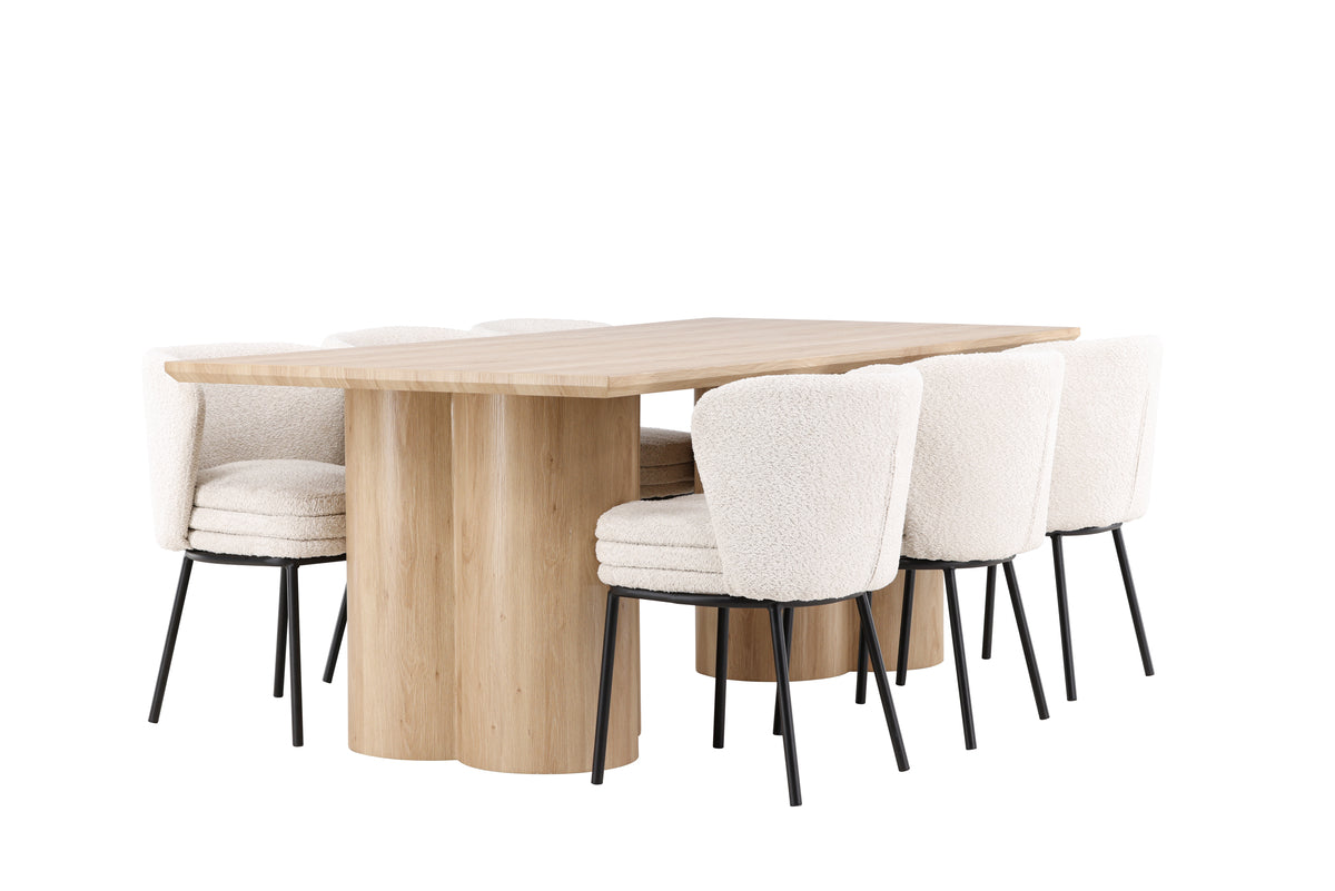 Venture Design Agnes & Olivia Matstolar 2-pack Vit + Rektangulära Matbord 210 x 100 Natur
