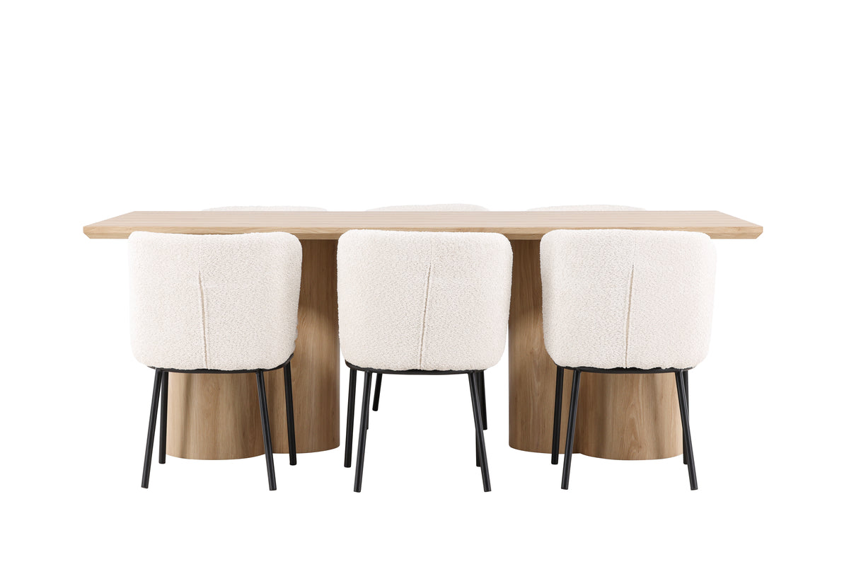 Venture Design Agnes & Olivia Matstolar 2-pack Vit + Rektangulära Matbord 210 x 100 Natur