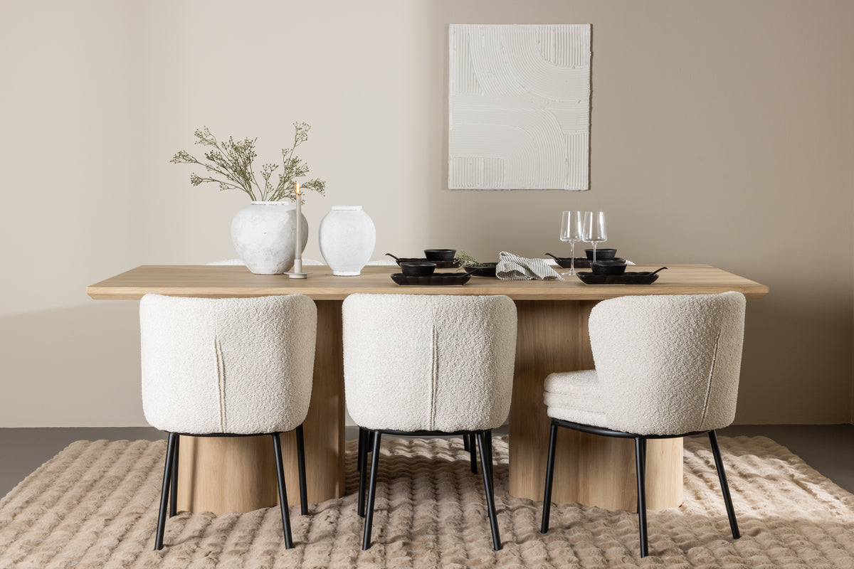 Venture Design Agnes & Olivia Matstolar 2-pack Vit + Rektangulära Matbord 210 x 100 Natur