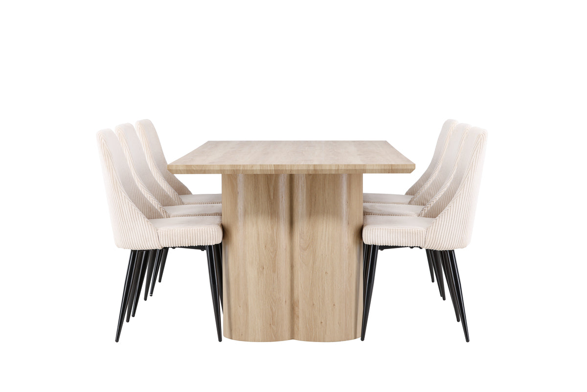 Venture Design Leone & Olivia Matstolar 2-pack Beige + Rektangulära Matbord 210 x 100 Natur