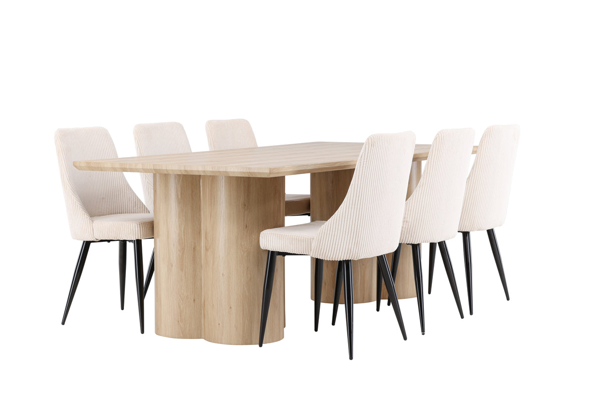 Venture Design Leone & Olivia Matstolar 2-pack Beige + Rektangulära Matbord 210 x 100 Natur