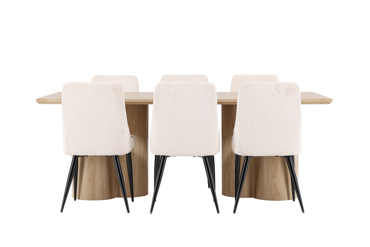Venture Design Leone & Olivia Matstolar 2-pack Beige + Rektangulära Matbord 210 x 100 Natur